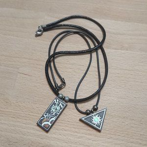 Necklace inlaid wood pendant mother of pearl metal